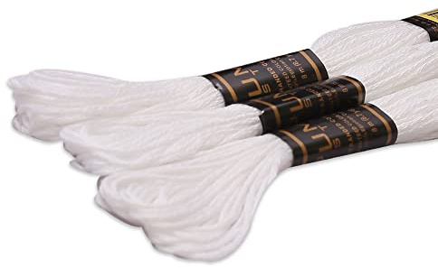 UMC STAG Pack of 3 Premium Embroidery Thread | 100% Egyptian Cotton Premium Skeins | Cross Stitch Embroidery Floss | Oeko TEX Certified Stranded Cotton (White)