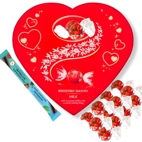 Mother’s Day Chocolates Gift Set for Mum - Lindt Chocolate Truffles and Milk Chocolate Bar - Valentines Gifts - Chocolate Gift for Her, New Mums, Grandma (Lindt Lindor Heart Milk Chocolate Gift)