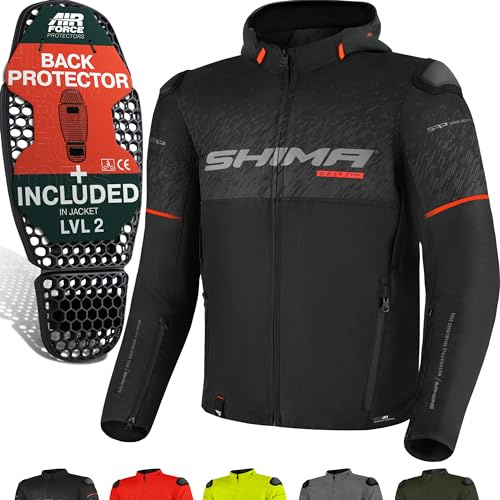 SHIMA DRIFT Motorrad Jacke Herren mit Protektoren AIRFORCE Rückenprotektor Motorradjacke Sommer Schulter Protektor Ellbogen Textiljacke Schutzjacken Protektorenjacke (Männer, Schwarz Wasserdicht, 3XL)