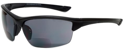 Calabria Sport 202BF Bifocal Reading Safety Glasses Readers +2.50 Matte Black Wrap Around Tinted Shatterproof UV Protection