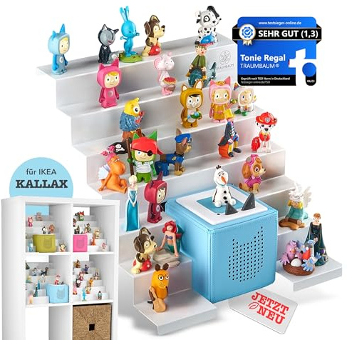 TRAUMBAUM® Tonie Regal als Einsatz für IKEA KALLAX | vollständig magnetisches Toniebox Regal für mehr als 50 Figuren + Box | Tonieregal für Mädchen und Jungen in weiß | Tonie Box Aussparung [MITTIG]