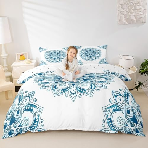 Erosebridal Mandala Bedding Sets Queen Chic Flower Floral Comforter Cover, Bohemian Boho Bed Set Medallion Aesthetic Duvet Cover, Paisley Hippie Quilt Cover for Kids Teen Adults Bedroom Decor 3pcs