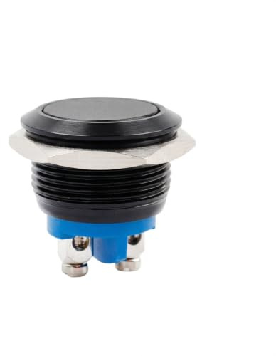 Drucktastenschalter 19mm Metall 3A 12-250V, Momentan Schraubklemme Schwarz | 1NO SPST Ein-Aus Taste, für Auto Boot Motorrad, Hupen Klingel Anwendung, Langlebig Stoßfest, Druckknopf Mini Flachkopf