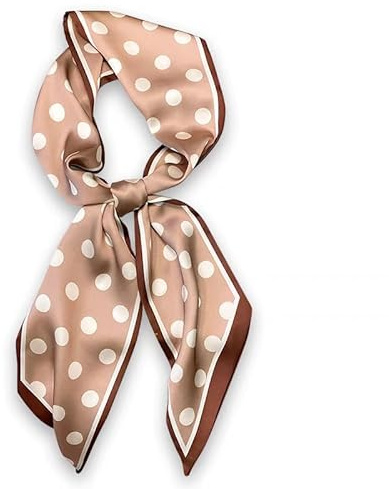 GIMIRO sidenscarf i satin 148 x 13,5 cm slips med dubbla lager för kavaj, kappa, klänning, 27# Pattern-C lätt kaffe/vit stor polka prick, 148cm x 13,5cm