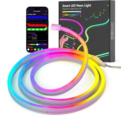 Kangtaixin Neon Striscia LED 1M, Silicone Luci al Neon Flessibile Funziona con APP, DIY Forma, Sincronizzazione Musica, Camera, Cortile, Giardino, Patio, Gaming, Festa Decorazione