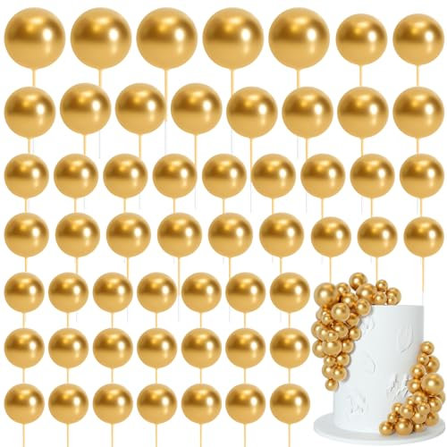 Bouiexye 75 piezas de bolas doradas para decoración de tartas, decoración de cupcakes de espuma, mini globos para decoración de tartas, decoración de pasteles, fiesta de cumpleaños, boda