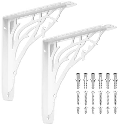 2 Stück Regalhalterung Weiß, Metall Regalträger, Vintage Regalwinkel Regal Winkel, Antik Regal Halterung Wandkonsolen, 90 Grad Schwerlast Wandhalterung Regal für Winkel Regal, 20x20x4cm