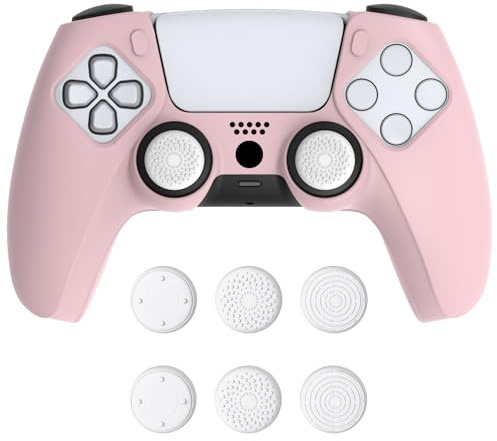 PlayVital Silikon Hülle für ps5, Dockable Schutzhülle mit Joystick-Kappen | Anti-Rutsch Case Skin, ergonomische Griffe, weiches Gummi, ladestationskompatibel, Pure Series,Rosa