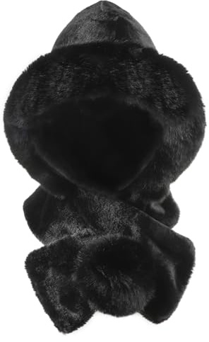 Women Beanie Earflaps Hat 2in1 Fluffy Winter Skull Ski Cap with Ears Warm Plush Shawl Scarf Set Faux Fur Bomber Trapper Hat Fleece Lined Thermal Pom Earflaps Hats Neck Warmer Cold Weather Costume