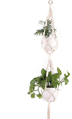 Petyoung Suspension de plantes en macramé double couche, panier de fleurs d'intérieur à suspendre, support de pot de fleurs décoratif bohème pour la maison et le bureau