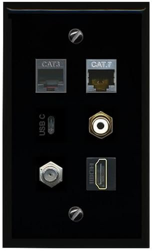RiteAV Cavo coassiale CAT7 per telefono HDMI RCA bianco USBC piatto/solido piastra da parete [nero]