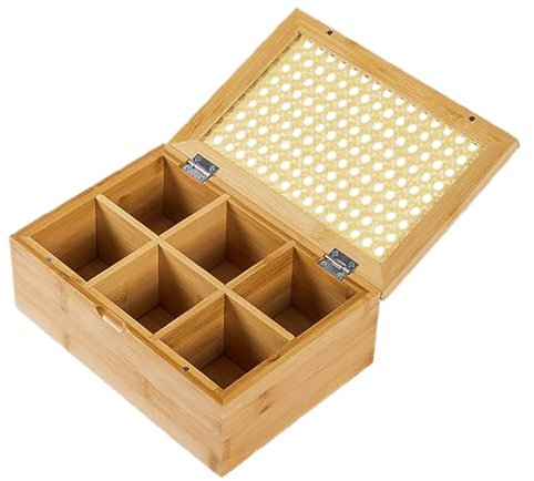 Belupai Tea Bag Organizers, Wooden Tea Bag Storage Box with Clear Window Coffee Condiment Holder Storage Chests with 4/6/12 Compartments Jewelry Box for Home Office Kitchen (Six