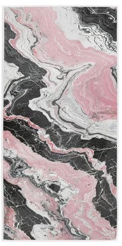 Duschhandtücher Rosa Schwarz Weiß Marmor Stein Sporthandtuch Premium Waschlappen Strapazierfähig Gästetücher Für Sport Strand Damen 40X70Cm
