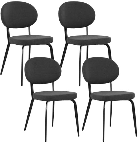 HOMCOM Boucle Dining Chairs Set of 4, Modern Upholstered Sherpa Kitchen Chairs with Backrest, Metal Legs and Padded Seat for Dining Room, Bedroom, Living Room, Black