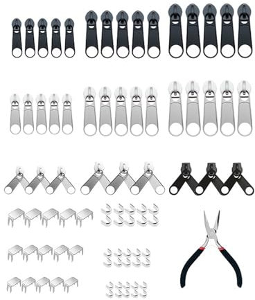 Strehknewen Reißverschluss Reparatur Set 85-teilig – Ersatz Zipper & Schieber für Jacken, Rucksäcke, Zelte, Mäntel, Taschen – inkl. Zange & Stopper – Reißverschluss Kit in 3 Größen, universal