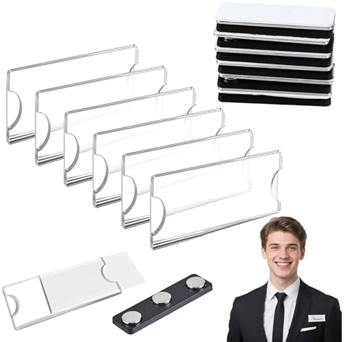 6 set Magnet-Namensschilder für Kleidung | Name Plate Magnet mit 3-Punkt-Selbstklebemagneten，Ideal für Berufskleidung, Schuluniformen & Ausweise