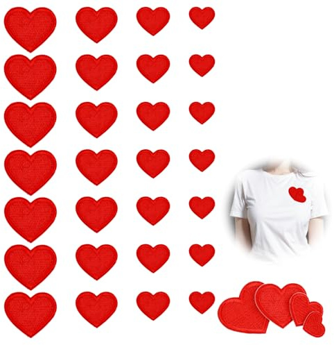 28PCS Toppe Termoadesive Ricamate, Toppe a Forma Di Cuore Da Stirar, Patch Da Stirare O Cucire per Giacche, Jeans, Zaini, Cappelli, Decorazioni Fai Da Te per Riparare O Personalizzare Abbigliamento