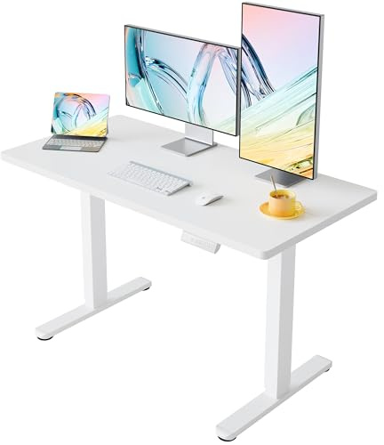 HUANUO 120 x 60cm Escritorio Eléctrico Regulable en Altura, 4 Configuraciones de Altura Memorizables, Escritorio para Trabajo en Casa y Computadora, Blanco