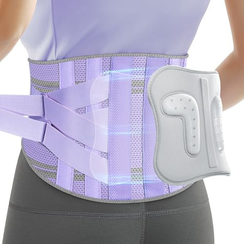 Rakiie Back Support Belt for Women, 9X Support Back Brace for Lower Back Pain, Ergonomic Back Support Brace with 3D Silicone Pad for Sciatica Scoliosis, Purple Size M (Waist: 85-100CM)
