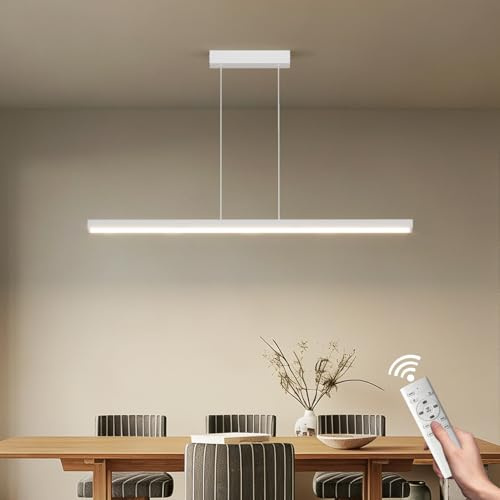 Coinmit Lámpara Colgante Ajustable 100CM, Luz LED para Comedor Regulable, 3000K/4000K/6000K, 36W, Lámpara Colgante con Mando a Distancia, para Comedor Moderno Cocina Oficina, Blanco
