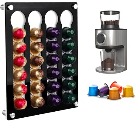 xiruiubao Porta Capsulas dolce gusto 20 X 25 cm Portacapsulas de Pared Acrílico Soporte Capsulas,Dispensador Capsulas para Oficina Cocina Cafetería Sala de Té,Ahorra Espacio,Negro