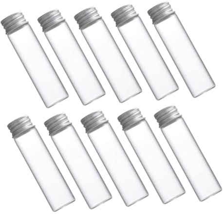 Cabilock 50 pièces Lot de Mini Bouteilles Verre avec Bouchons à Vis Aluminium Fioles Étanches pour Pigments Poudres et Stockage Liquide Décoratif