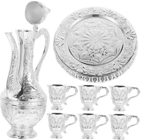Cabilock Turkish Tea Pot Set Multi-use Vintage Style Kettle with Metal Cups for Home Office Buddhist Decor and Hot Cold Spirits Serving