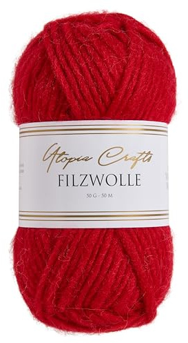 Utopia Crafts Lana de fieltro 100% lana virgen, 50 g, rojo cereza