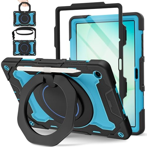 ROISKIN for Samsung Galaxy Tab A11 Plus/A9 Plus Case 11 Inch 2025/2023 with Screen Protector,Rotating Stand,Shoulder Strap,Pen Holder,Heavy Duty Shockproof Kid Case for Galaxy Tab A11+/A9+,Light Blue