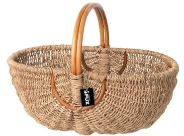 Henkelkorb groß oval Seegras natur geflochten Rattan Griff 50x34cm