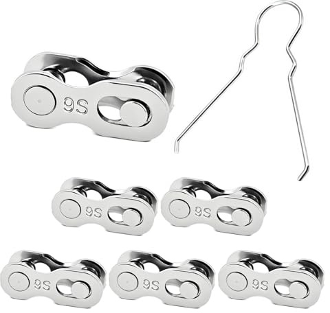 6 Pares Eslabón Cadena Bici de Acero, Cadena de Bicicleta de Montaña, Acoplamiento RáPido Reutilizables, Standard, Plata, 9 fach