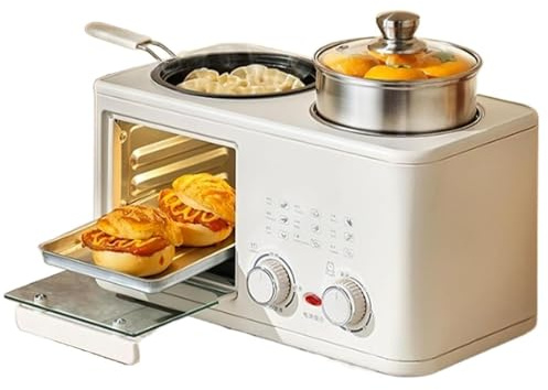 Máquina de desayuno 3 en 1 de 1200 W, máquina de desayuno multifuncional, con horno, sartén a vapor, doble calentamiento y temporizador de 60 minutos para acampar o en casa
