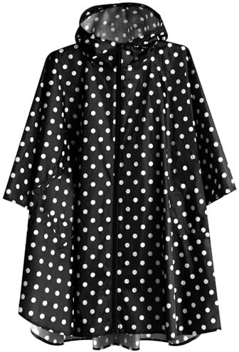 ANYOO Léger Imperméable Respirant Ripstop Poncho avec capuchon pour les activités de plein air,Dot-Black,Taille unique