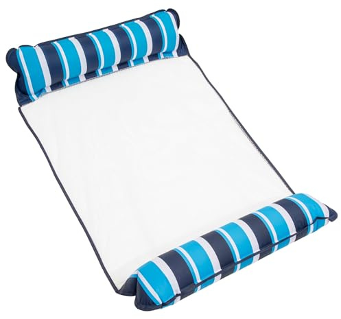 Aqua 4-in-1 Original Monterey Hammock XL Pool Float & Hammock - Multi-Purpose, Inflatable Pool Floats for Adults - Patented Thick, Non-Stick PVC Material – Navy/White Stripe