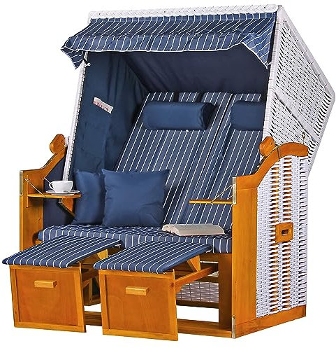 bene living Strandkorb Ostsee - gestreift/blau - PE weiß