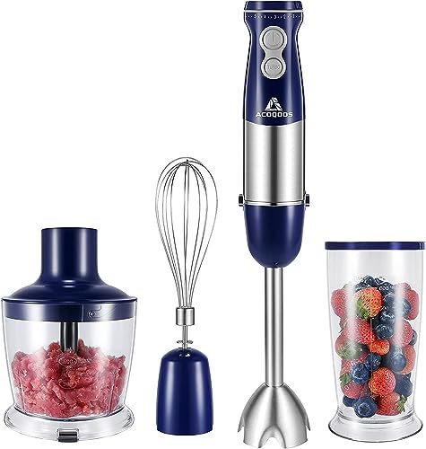 ACOQOOS Batidora de mano de 1000 W, 3 en 1, batidora eléctrica de alto rendimiento (Blue)