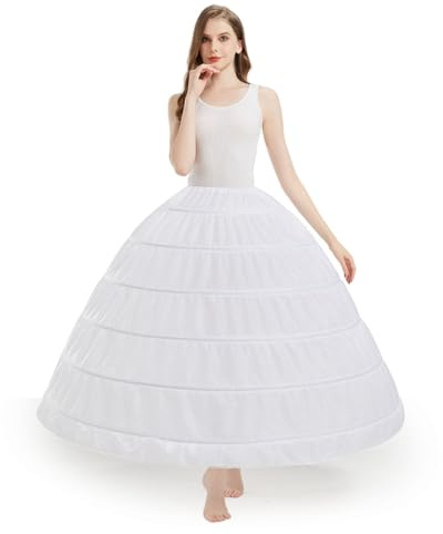 YLMTOP Women's Full Shape 6 Hoop Petticoat Underskirt Slip Crinoline for Wedding Dress Ball Gown YPT306-WH