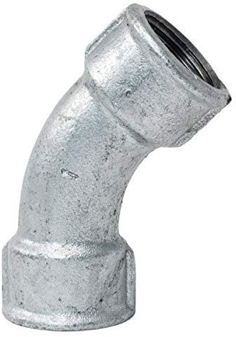 Rohrbogen lang 2 Zoll Winkel 45 Grad Winkel mit Innengewinde/Fitting ist aus Temperguss und feuerverzinkt zur Verschraubung für Wasserleitung und Heizung