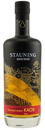 Stauning KAOS Triple Malt Whisky | Dänischer Whisky | Bodenvermälztes Getreide | Direkt befeuert in kleinen Pot-Stills destilliert | 46% Vol. | 1 x 0,7 L