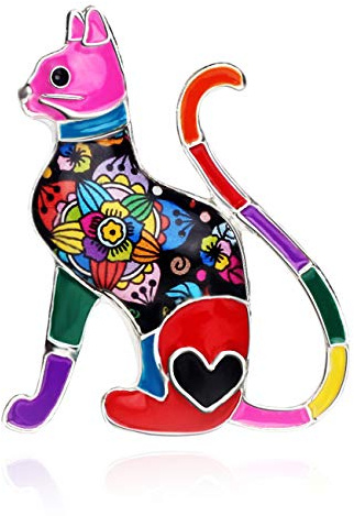 DOWAY Cute Esmalte Gato Regalos Esmalte Gato Broche Alfileres para Mujeres Moda Joyería (Rojo)