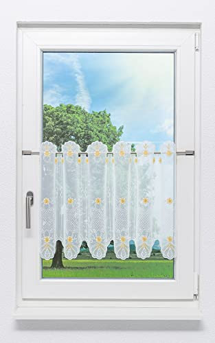 Plauener Spitze Scheibengardine Blütezeit (Bx H) 96cm * 50cm Gelb/sonngelb