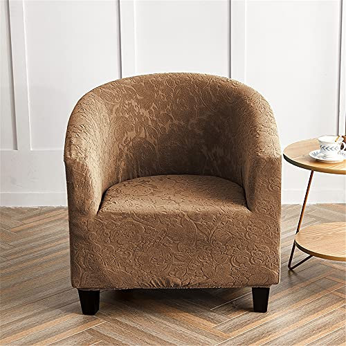 Highdi Stretch Sesselbezug, Luxuriös Blumen Jacquard Sesselüberwurf Sesselschoner Universal Antirutsch Sofabezug Sesselhussen mit Armlehnen für Einzelsofa, Clubsessel, Loungesessel (Braun)
