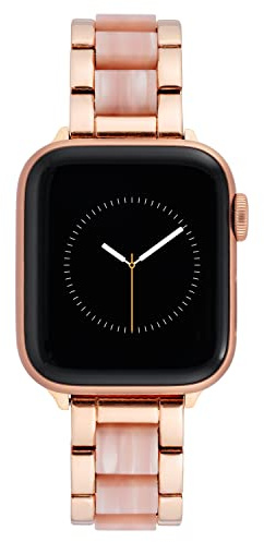 Anne Klein Fashion Resin Bracelet for Apple Watch, Secure, Adjustable, Apple Watch Replacement Band, Fits Most Wrists, Pink/Rose Gold-Tone, 38/40/41mm, WK/1004RGPK