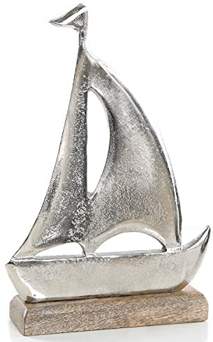 Logbuch-Verlag Segelboot Metall & Holz Silber Segelschiff Deko maritim Geschenk Hochzeit Geburtstag 20 cm