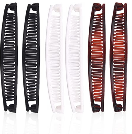 Jagowa 6 Stück Bananen-Haarspangen, klassischer Retro-Pferdeschwanz-Clips, Haarkamm für langes Haar, Frauen und Mädchen, 15 cm (weiß, schwarz, braun)