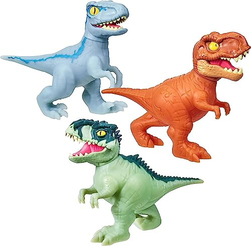 Heroes of Goo Jit Zu – Eroi di Jurassic World – Confezione da 3 pezzi – TRE figure di dinosauro elastiche e flessibili (13 cm) con attacco di vampo.