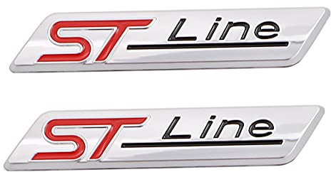 2 Stück 3D Metall ST Line Aufkleber Autokopf Emblem Abzeichen Chrom Aufkleber für Die meisten Automodelle (Silberfarben)