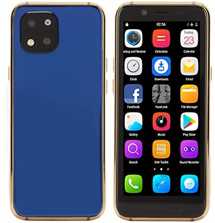 Mini-smartphone, 3,5-tums IPS-skärm med Ansiktslåsning 4G-mobiltelefon, 3 GB RAM 32 GB ROM, Dual SIM 4G-samtal, Dual Camera, MTK6737 Quad Core, 2 i 1 K-högtalare, Ultra Slim Body (Blå)