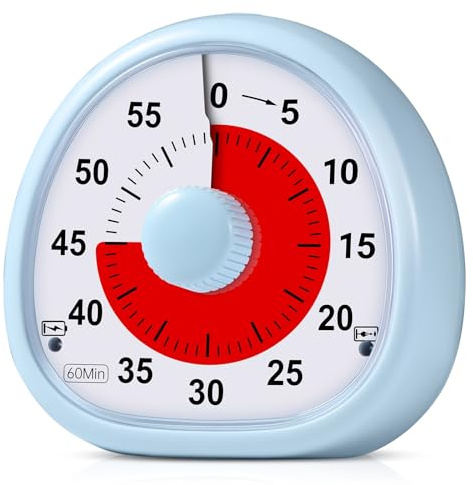 Diboniur Visueller Timer für Kinder, Wiederaufladbar, 60 Minuten | Farbiger Countdown, 3 Lautstärken, für Hausaufgaben, Routinen, Klassenzimmer, Küche, Bad und Besprechungen, Blau