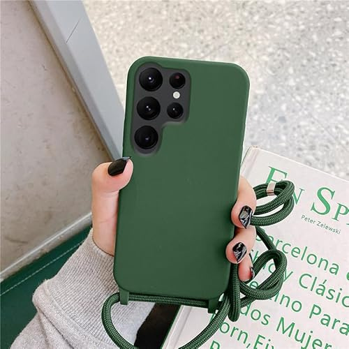 UEEBAI Crossbody Lanyard Phone case for Samsung Galaxy S23 Ultra 5G, Silicone Phone Cover Necklace Cord Strap Soft Shockproof Protective Case - Deep Green